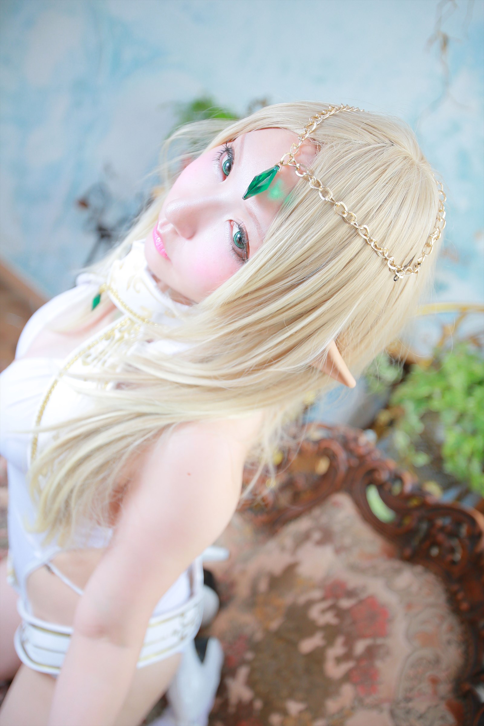 asian blonde_hair breasts cosplay female long_hair shooting_star solo