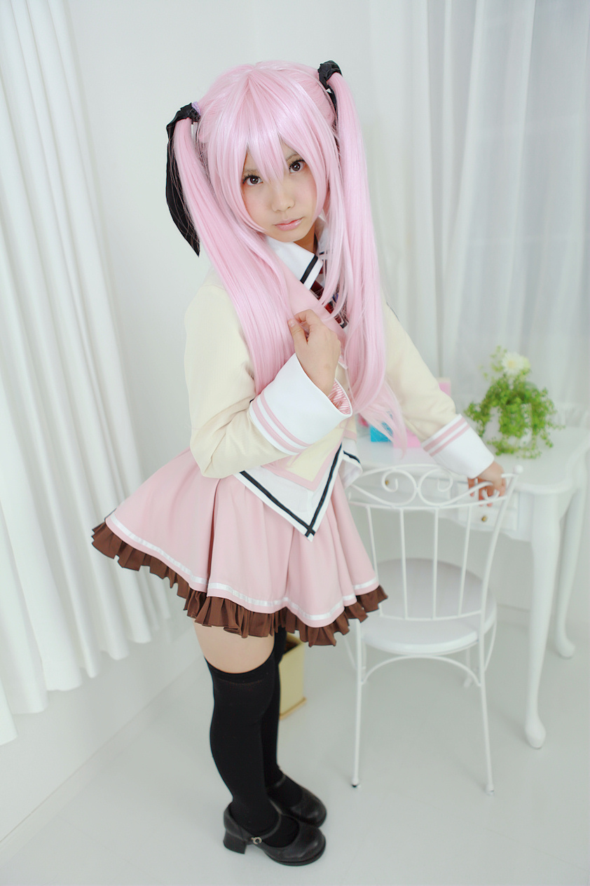 asian black_hair breasts cosplay enako female long_hair solo