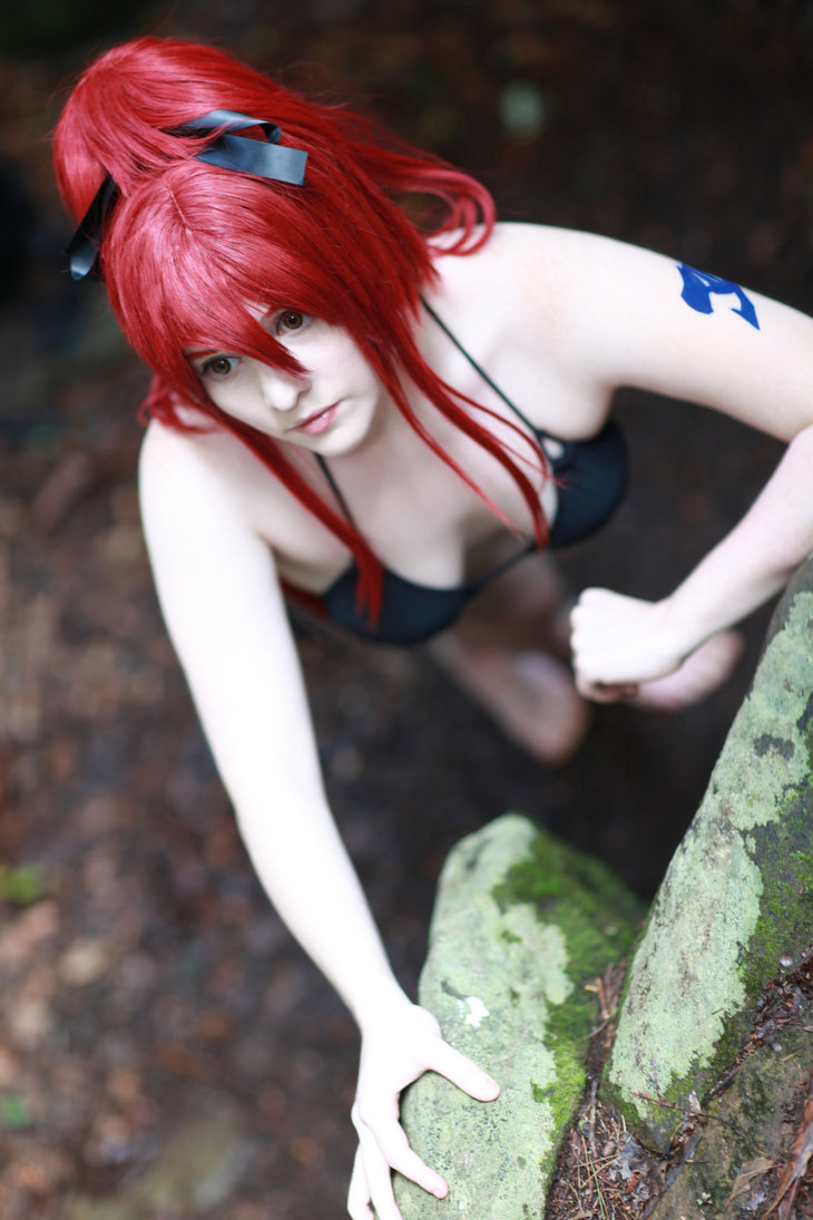 1girl bikini breasts cosplay erza_scarlet fairy_tail female foxycosplay from_above long_hair red_hair solo swimsuit tagme