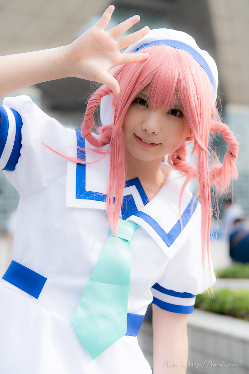 asian breasts cosplay long_hair outside pink_hair