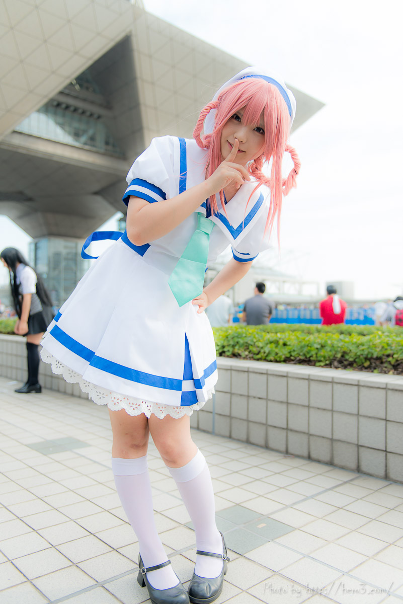 asian breasts cosplay long_hair outside pink_hair