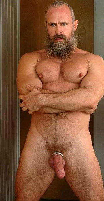 1boy bara bear beard cockring erection gay hairy human male male_only manly masculine nipples pecs penis photo pubic_hair solo solo_focus