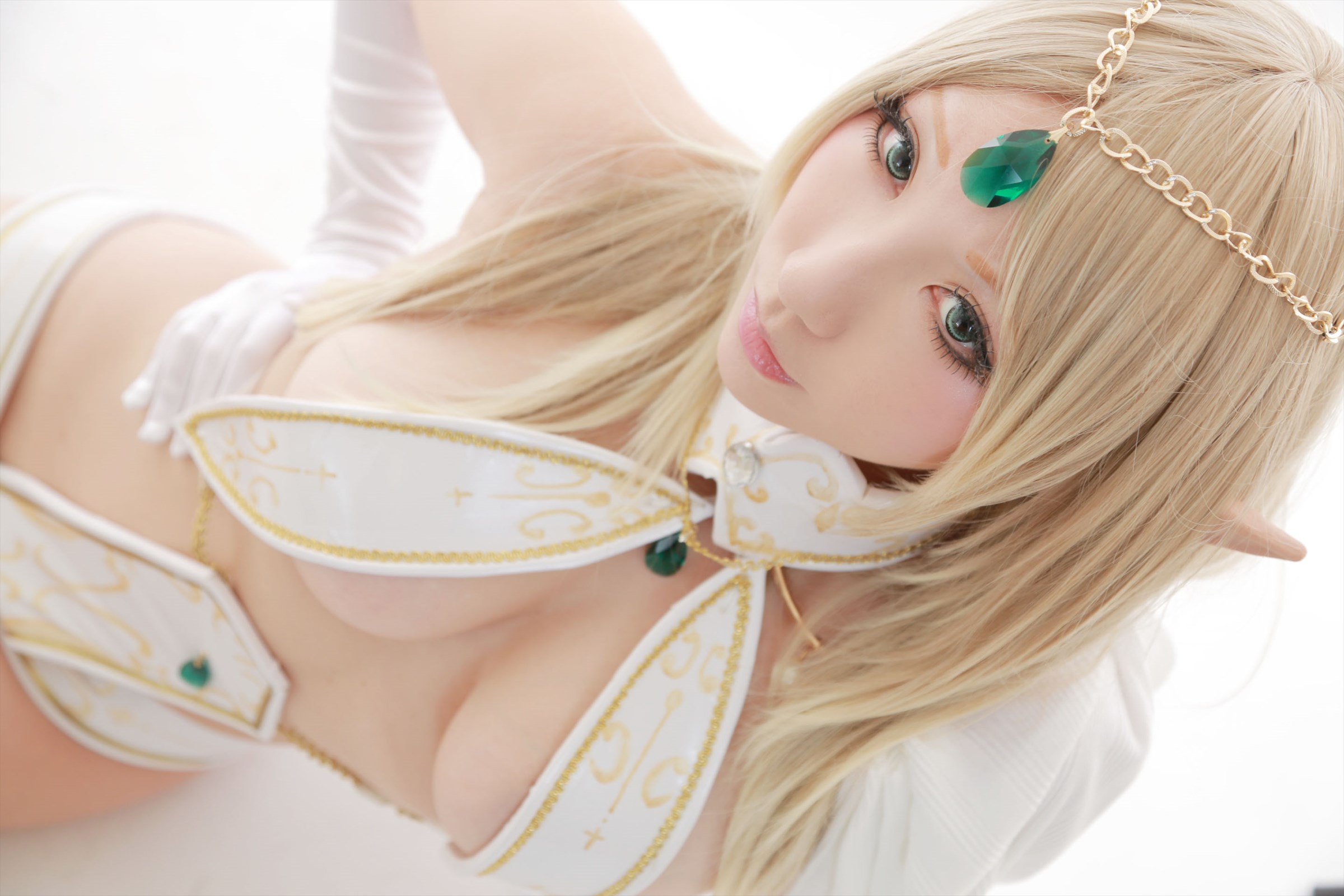 asian blonde_hair breasts cosplay female long_hair shooting_star solo