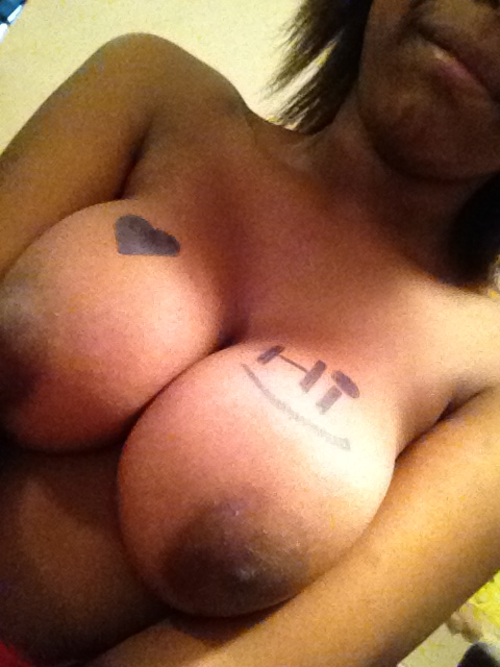 body_writing breasts dark-skinned_female dark_skin female heart nude photo real real_person selfie selfpic