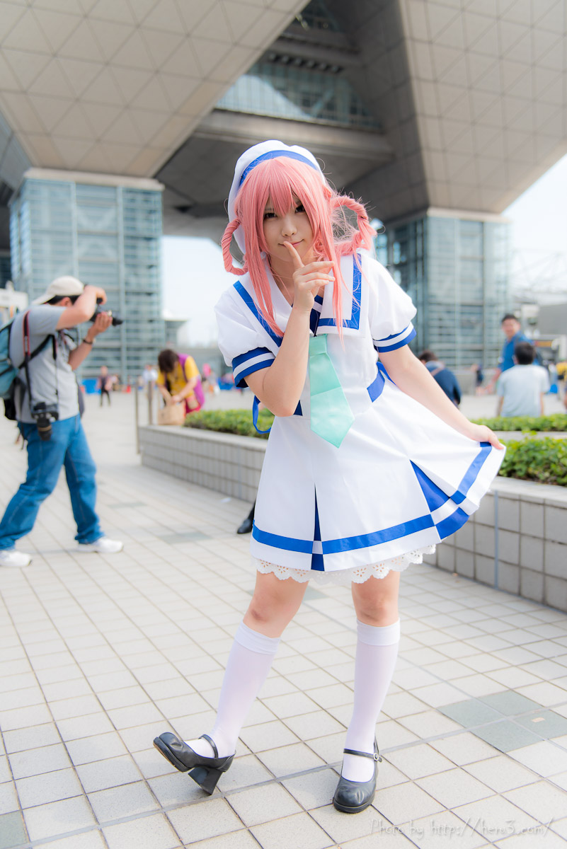 asian breasts cosplay long_hair outside pink_hair