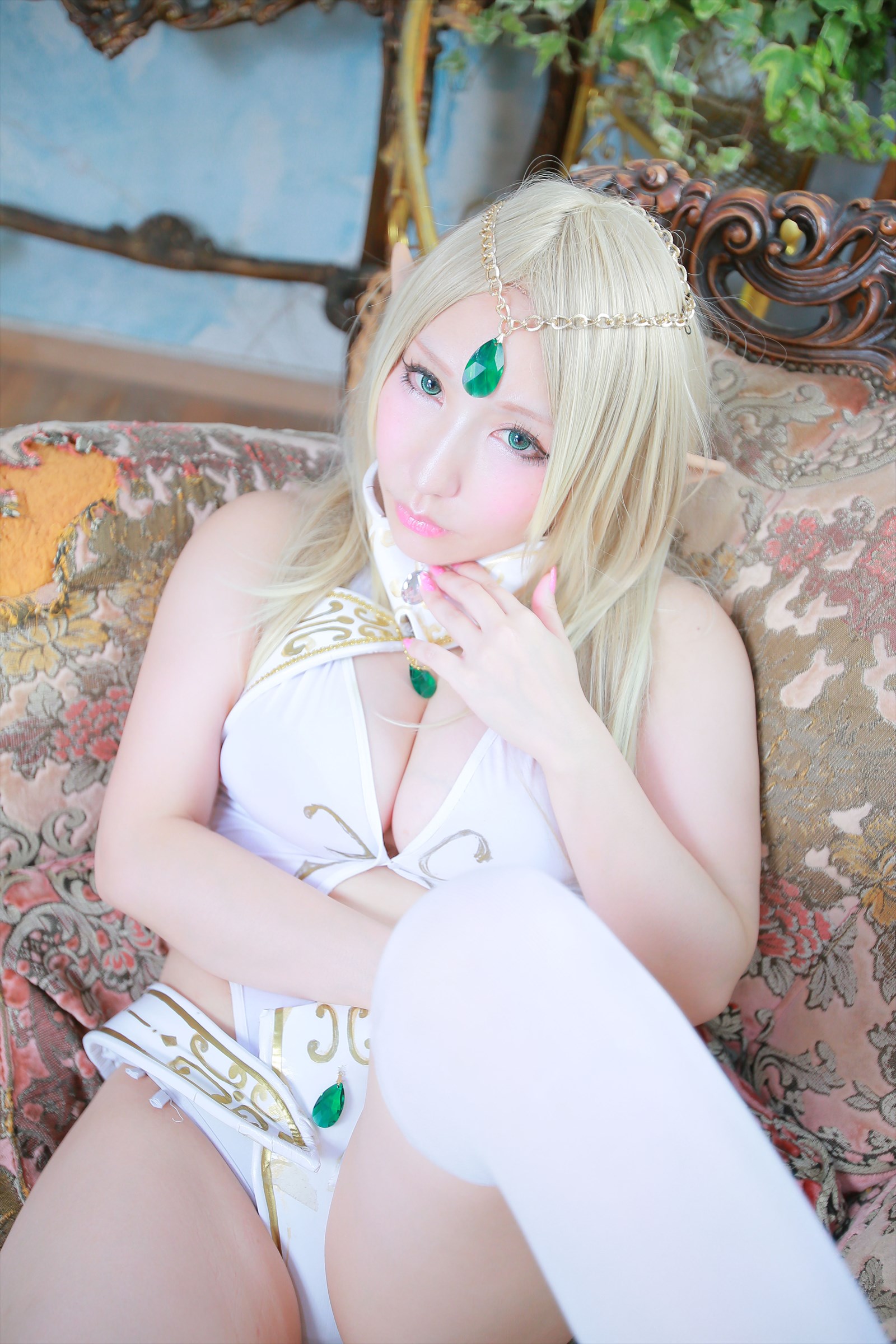 asian blonde_hair breasts cosplay female long_hair shooting_star solo