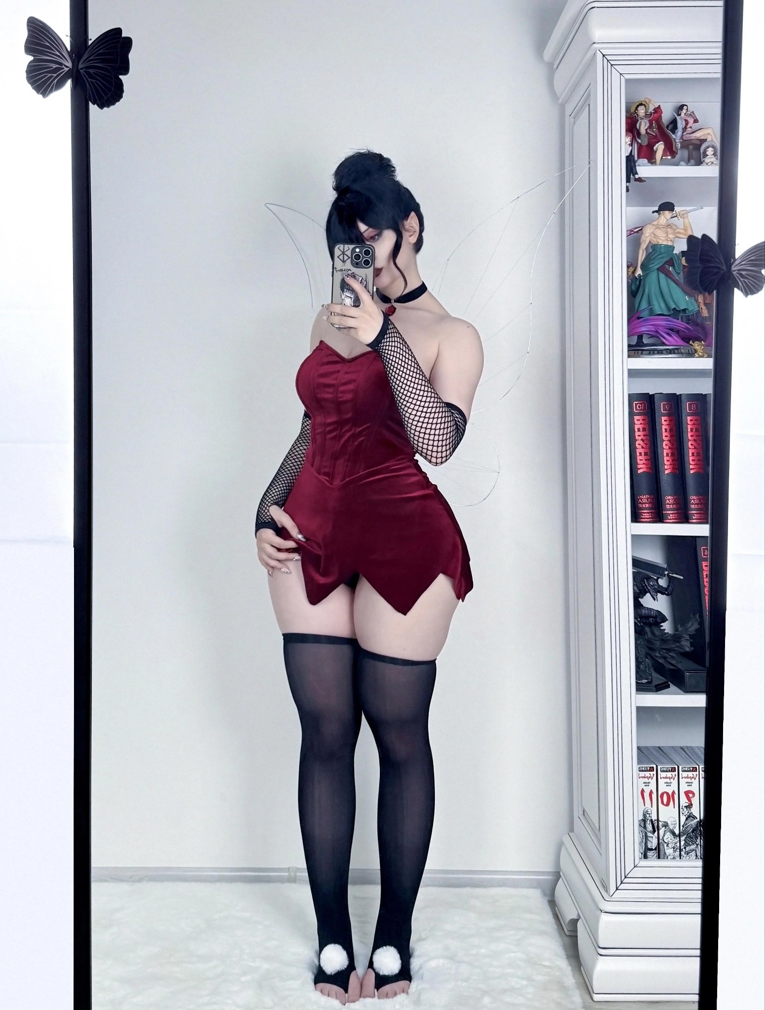 aniku athletic_body athletic_female athletic_figure athletic_woman big_ass big_butt black_hair black_panties black_stockings epicinternetgf huge_ass huge_butt lace_panties mommy-anna onlyfans red_dress selfie stockings