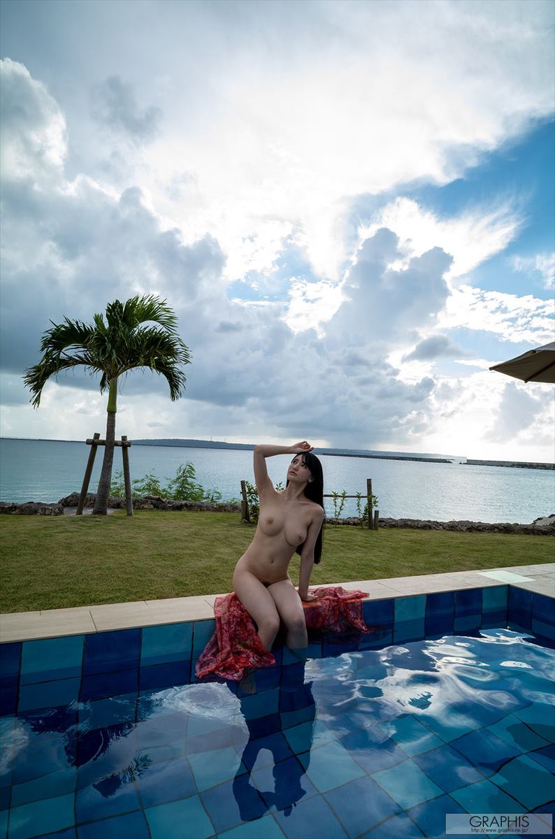 1girl arm_raised armpits asian asian_female beach black_hair breasts female female_only in_water japanese japanese_female jav long_hair medium_breasts nipples nude pool poolside pubic_hair sea seaside_pool sitting solo straight_hair takahashi_shoko wet wet_body wet_hair