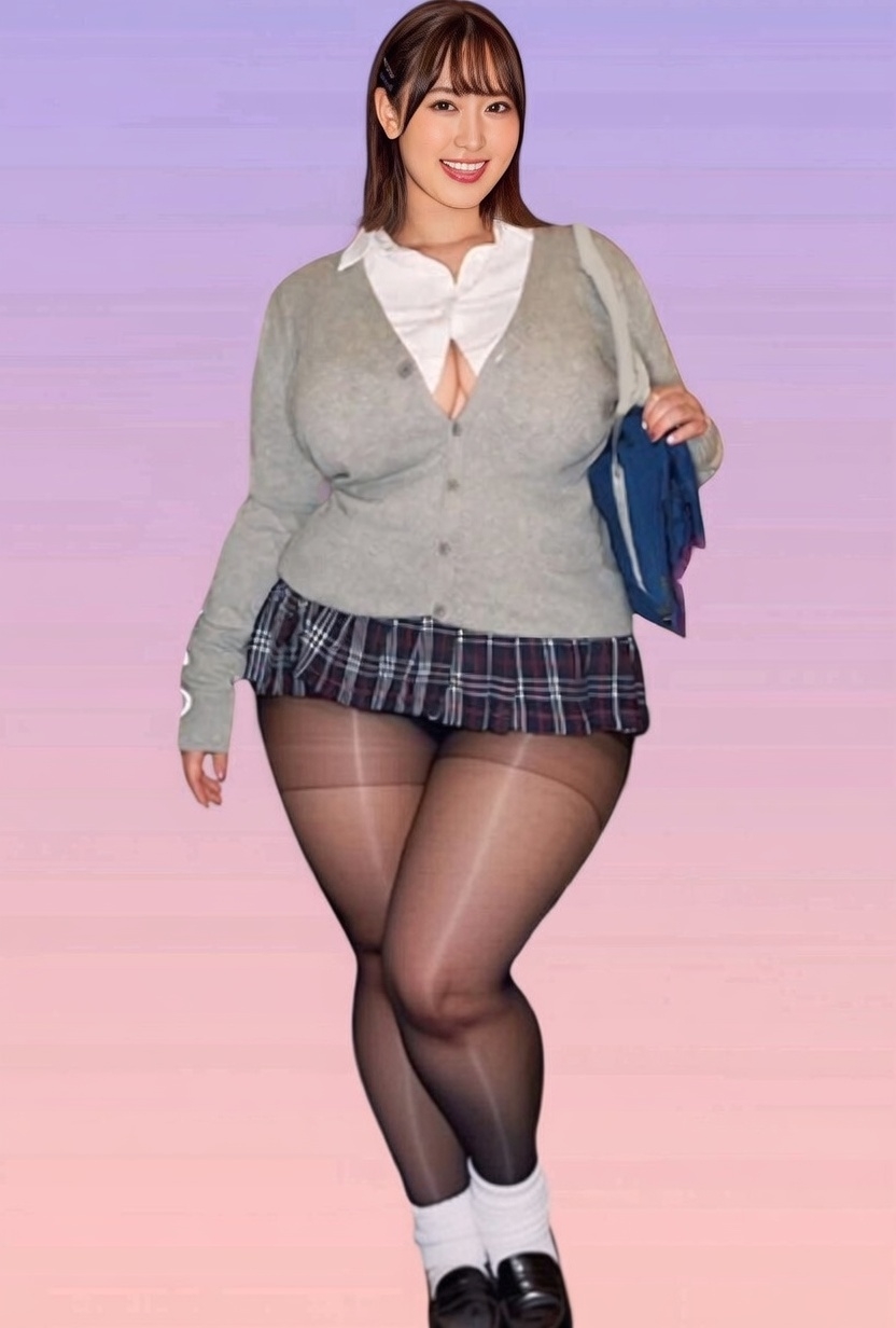 asian cleavage cleavage_cutout female miniskirt name_request pantyhose school_uniform short_skirt solo tagme thicc thick_thighs