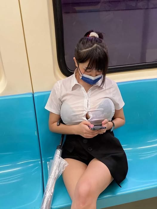 amateur asian asian_female asian_woman big_breasts breasts brown_hair button-up_shirt button_up shirt cleavage crossed_legs large_breasts looking_down masked_female rain taiwanese taiwanese_female thighs tiddies umbrella wet_clothes