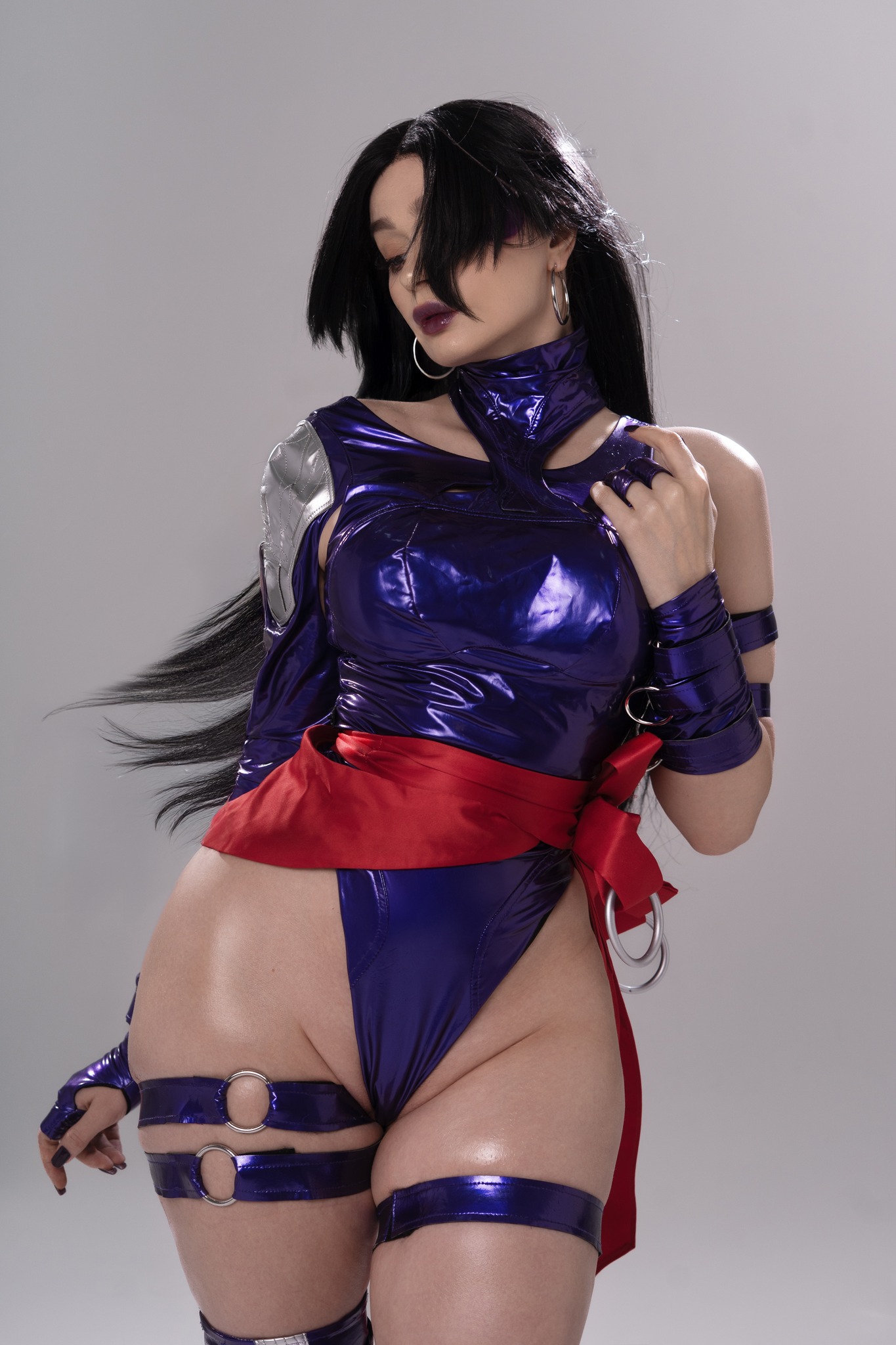 1girl black_hair cosplay female female_focus female_only female_solo hip_cleavage hips leotard marvel marvel_comics photo psylocke revealing_clothes shadory shiny_clothes solo solo_female solo_focus superheroine thighs