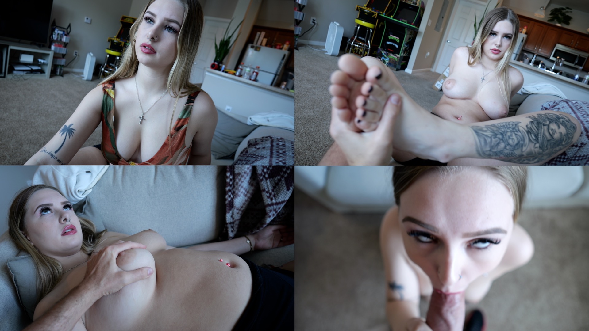 absurdres bare_shoulders barefoot before_and after blowjob chubby_female cleavage collarbone collection cross_necklace cupid_(girlsgonehypnotized) erect_nipples eye_roll fellatio girlsgonehypnotized handjob_while sucking highres huge_breasts huge_tits human_puppet human_sex toy hypnosis hypnotized mature_woman mind_control necklace playstation_5 self_hypnosis sex_doll tattoos tomboyish unaware unbothered