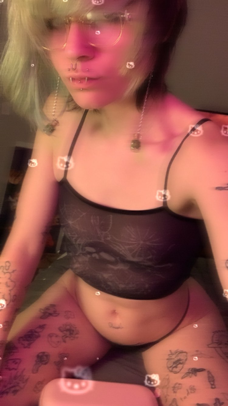 1girl dyed_hair emo emo_girl glasses goth goth_girl piercing small_tits tattoo thong