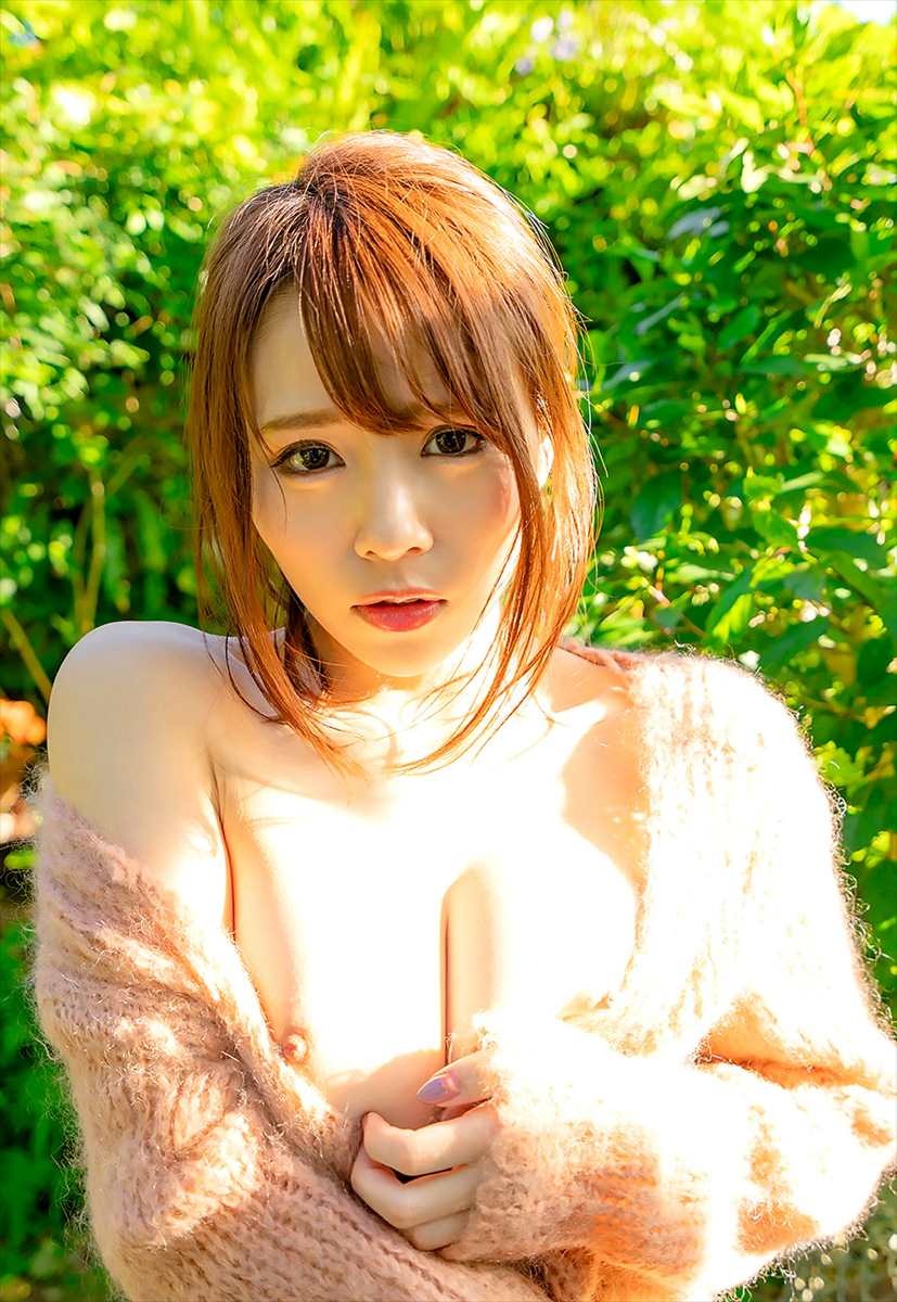 1girl asian asian_female breasts brown_hair clothed female female_only ito_mayuki japanese japanese_female jav large_breasts medium_hair nipples open_clothes open_shirt solo straight_hair sweater