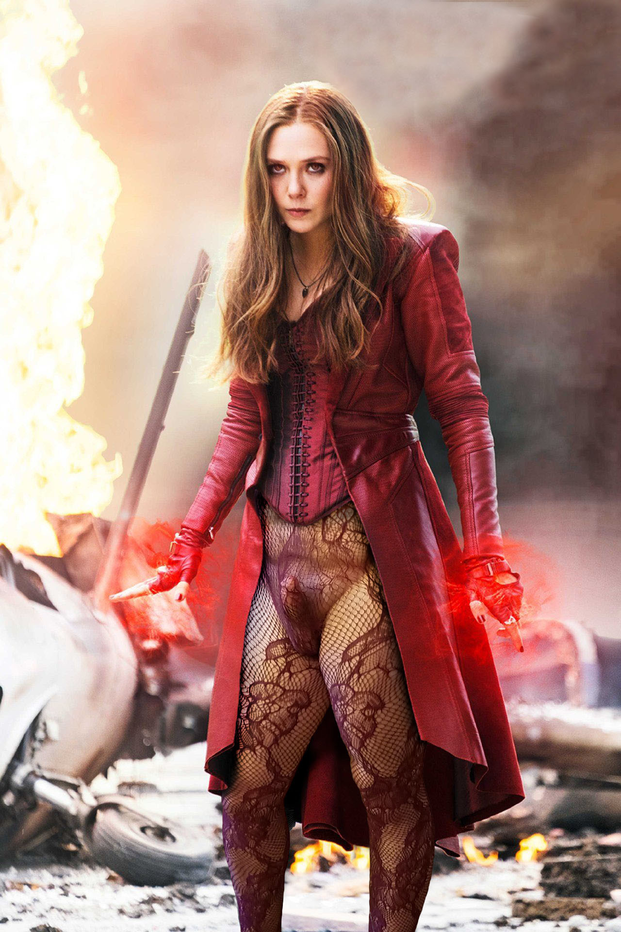avengers balls bulge celebrity corset elizabeth_olsen fake_penis fakes fishnet_stockings fishnets marvel marvel_cinematic universe no_panties outside penis scarlet_witch see-through shemale tranny transgender wanda_maximoff