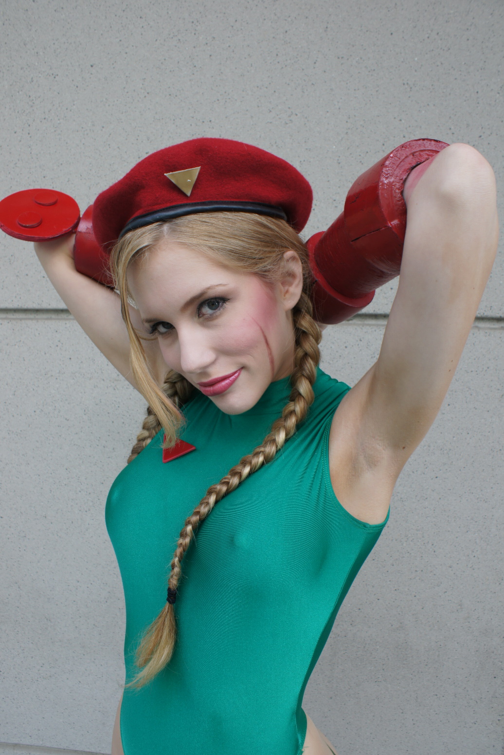 armpits cammy_white cosplay crystal_graziano erect_nipples leotard looking_at_viewer street_fighter