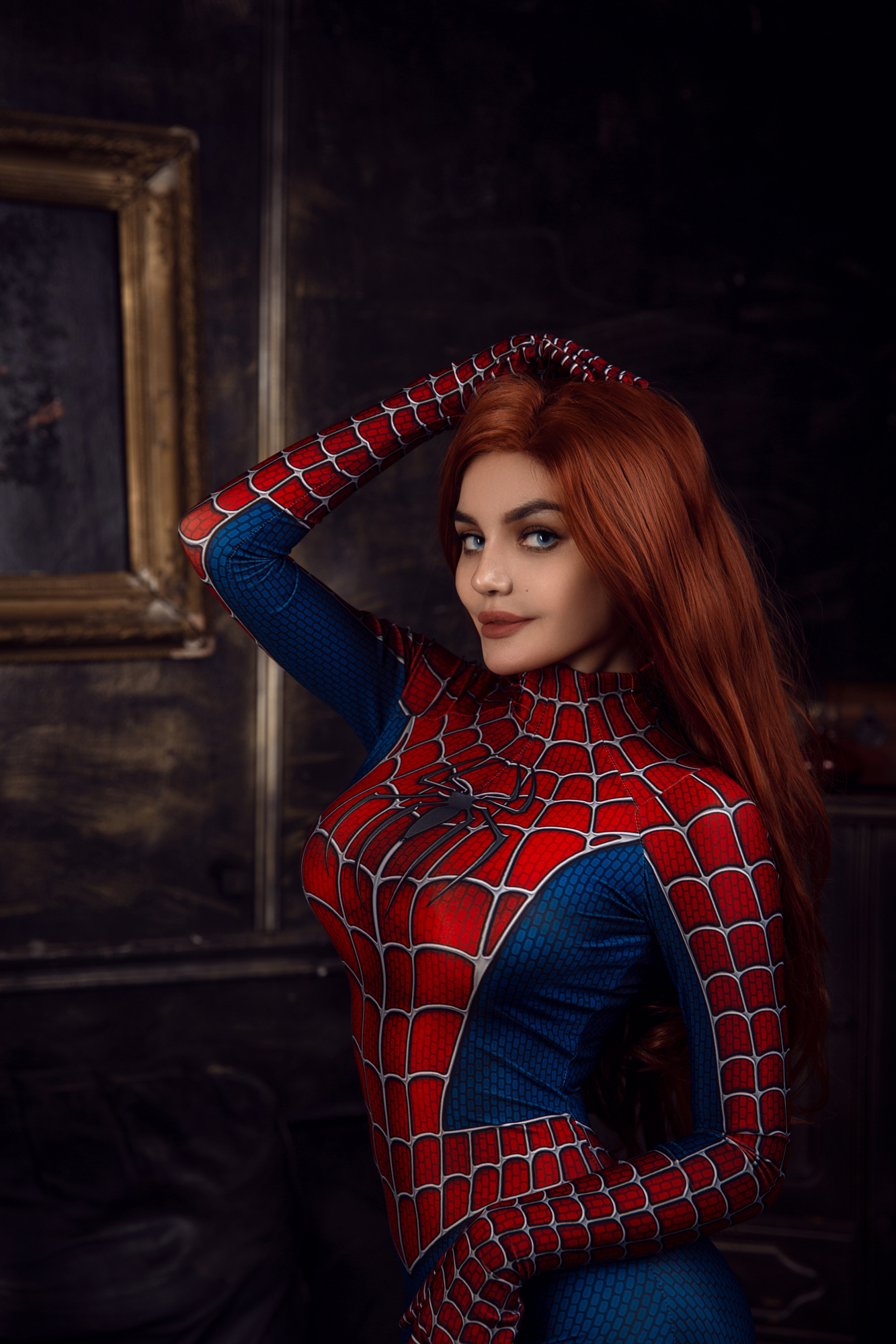 1girl cosplay female female_only kalinkafox marvel mary_jane watson red_hair sofa solo spider-man spider-man_(series) tagme