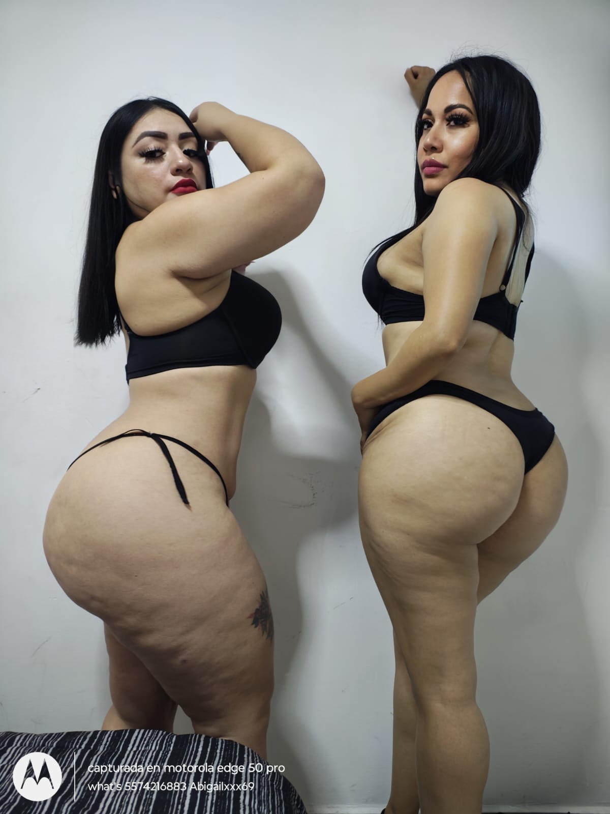 2girls bed bra female karlitabb_69 panties tattoo thick_thighs