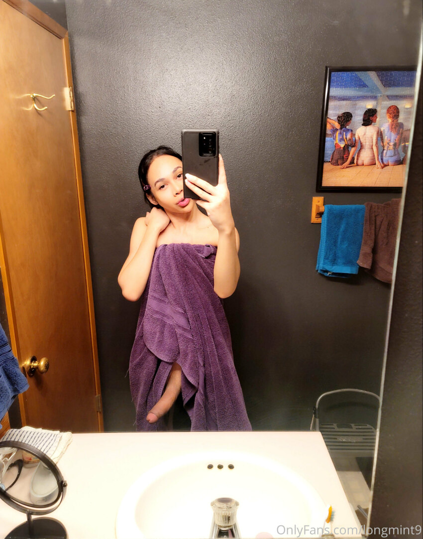 asian bathroom huge_penis ladyboy longmint mirror penis selfie shemale shemale_only solo thai towel transgender