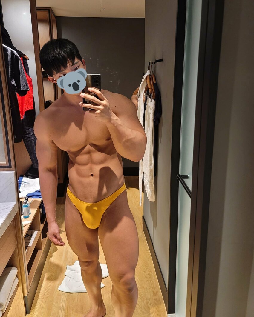 1boy abs asian gay male_only muscular_male selfie solo speedo thick_thighs twunk