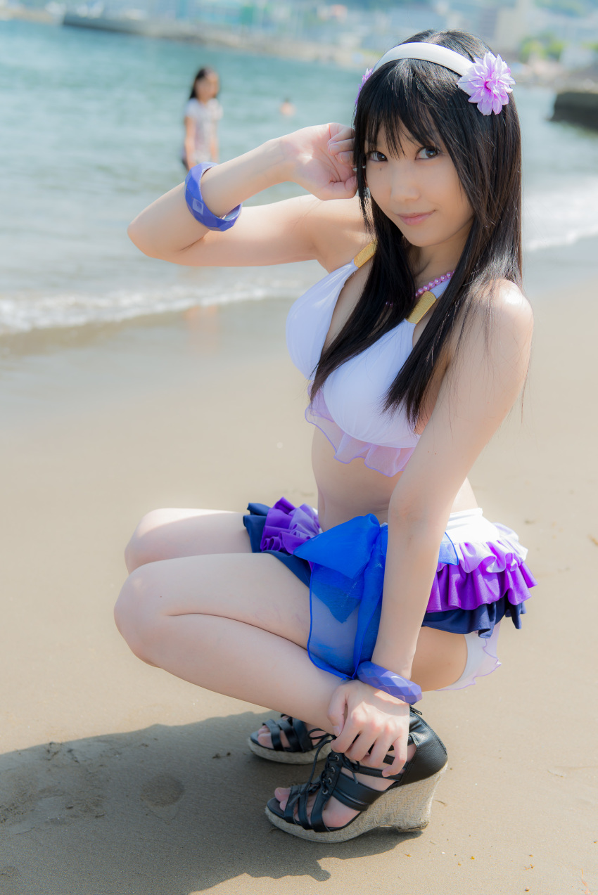 Rule 34 Dev - 1girl asian beach black_hair breasts cosplay female japanese  lenfried long_hair love_live! love_live!_school_idol_project outside solo  sonoda_umi watermark|112237