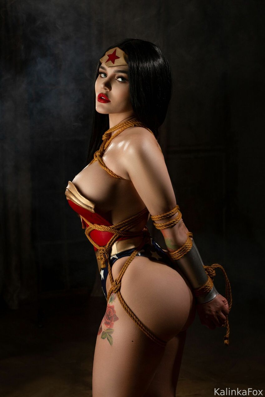 ass big_ass breasts cosplay dc_comics kalinkafox rope_bondage wonder_woman