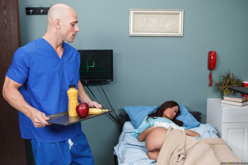 1boy 1girl 2013 accidental_flash ass ass_out bald_male blanket brazzers clothed_male clueless_female doctor/patient doctor_adventures exposed_ass eyes_closed female food gia_dimarco hetero highres hospital hospital_bed johnny_sins light-skinned_female light-skinned_male long_hair looking_at_ass male male/female no_panties no_sex nurse photo pornstar pussy sleeping small_ass sourced straight white_female white_male