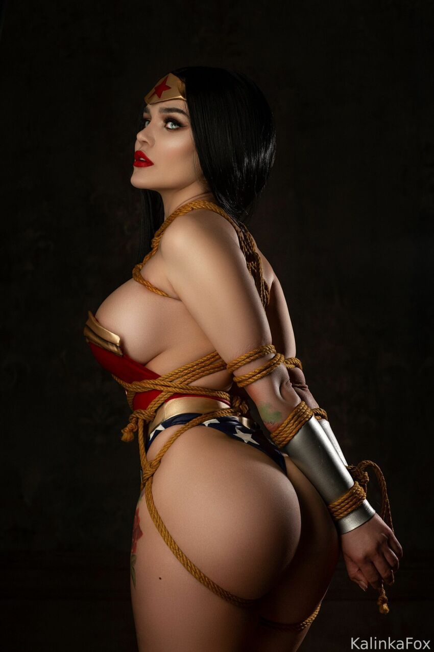 ass big_ass bondage breasts cosplay dc dc_comics female kalinkafox rope_bondage solo tattoo wonder_woman