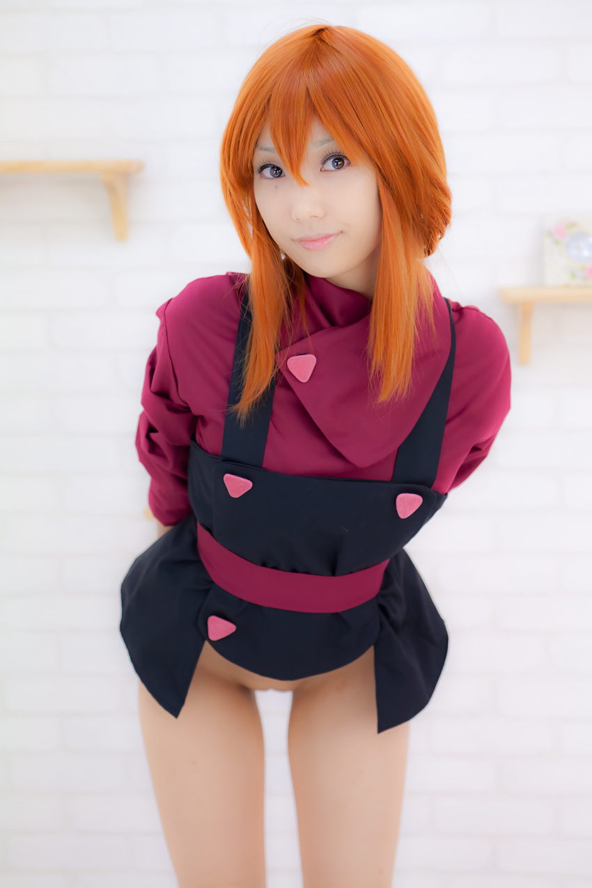 apron asian belt breasts cosplay female long_hair orange_hair sandals shoes solo