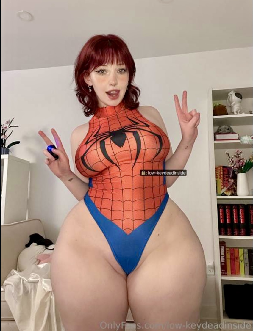 breasts cosplay cute female female_only hips huge_ass lowkeydeadinside milf pawg red_hair solo solo_female spider-man_(series) tease thick