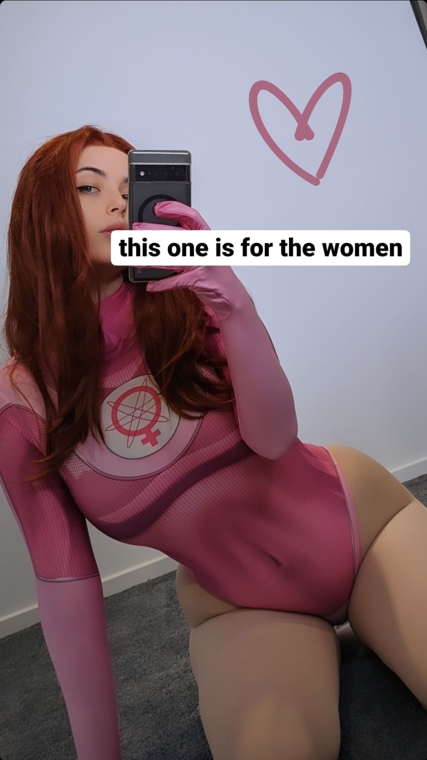 1girl atom_eve australian bodysuit cosplay dyed_hair female female_only ginger heyimbee hips hourglass_figure instagram instagram_story invincible large_breasts leotard long_hair selfshot skin_tight skindentation streamer thick_thighs twitch twitch_streamer youtuber