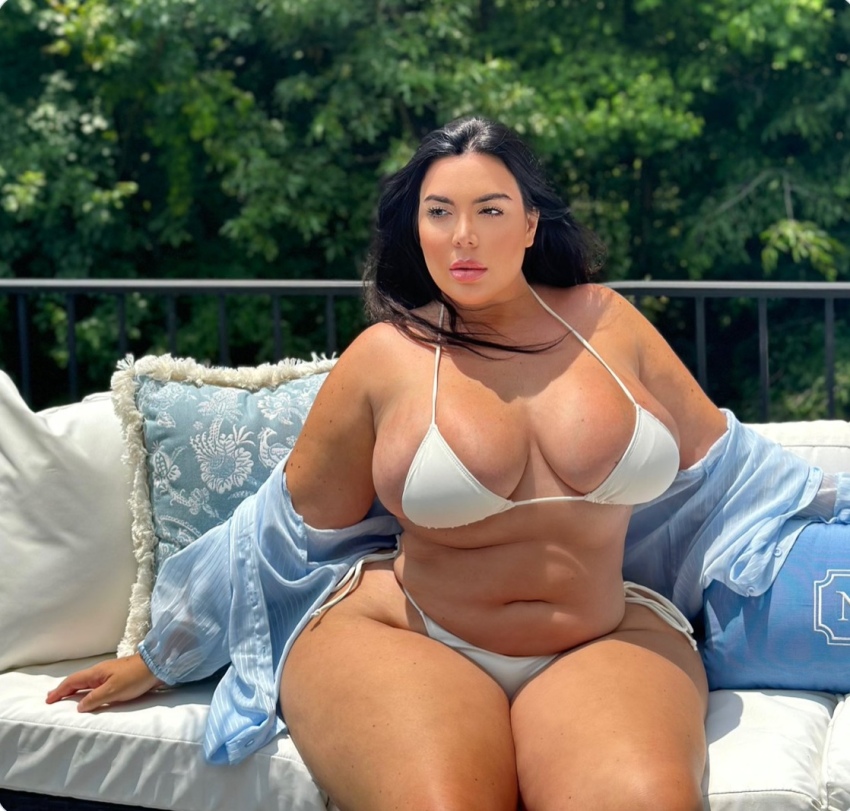 1girl amateur bbw big_breasts bikini breasts brown_skin caucasian chubby clothed curvy dark_hair eyelashes female female_only latina legs long_hair milf navel nicole_nurko non-nude outdoors parted_lips posing sexy sitting sofa solo sourced stomach thick thick_thighs twitter wide_hips