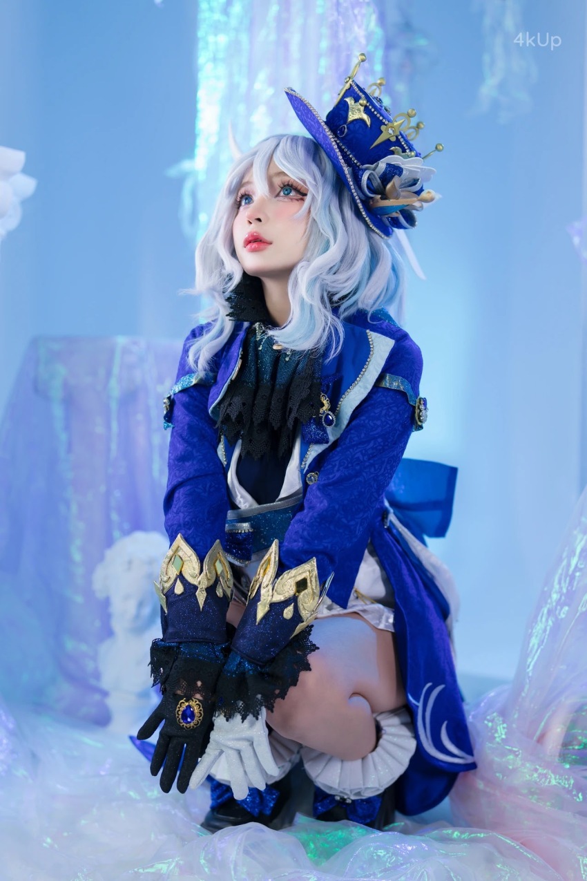 1girl asian blue_hair cosplay furina_(genshin_impact) genshin_impact japanese solo umeko_j