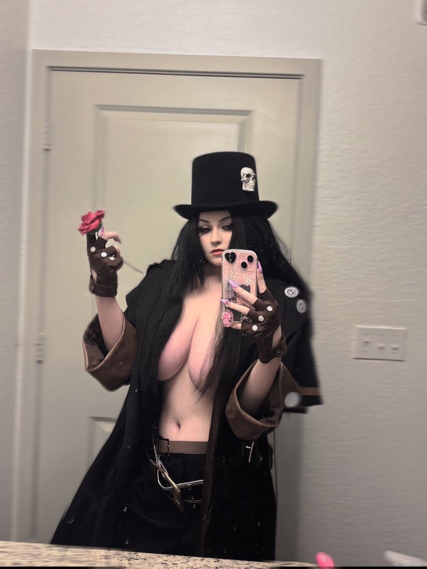 big_breasts coat cosplay hat long_hair nail_polish pimp red_eyes selfie v0dch4n