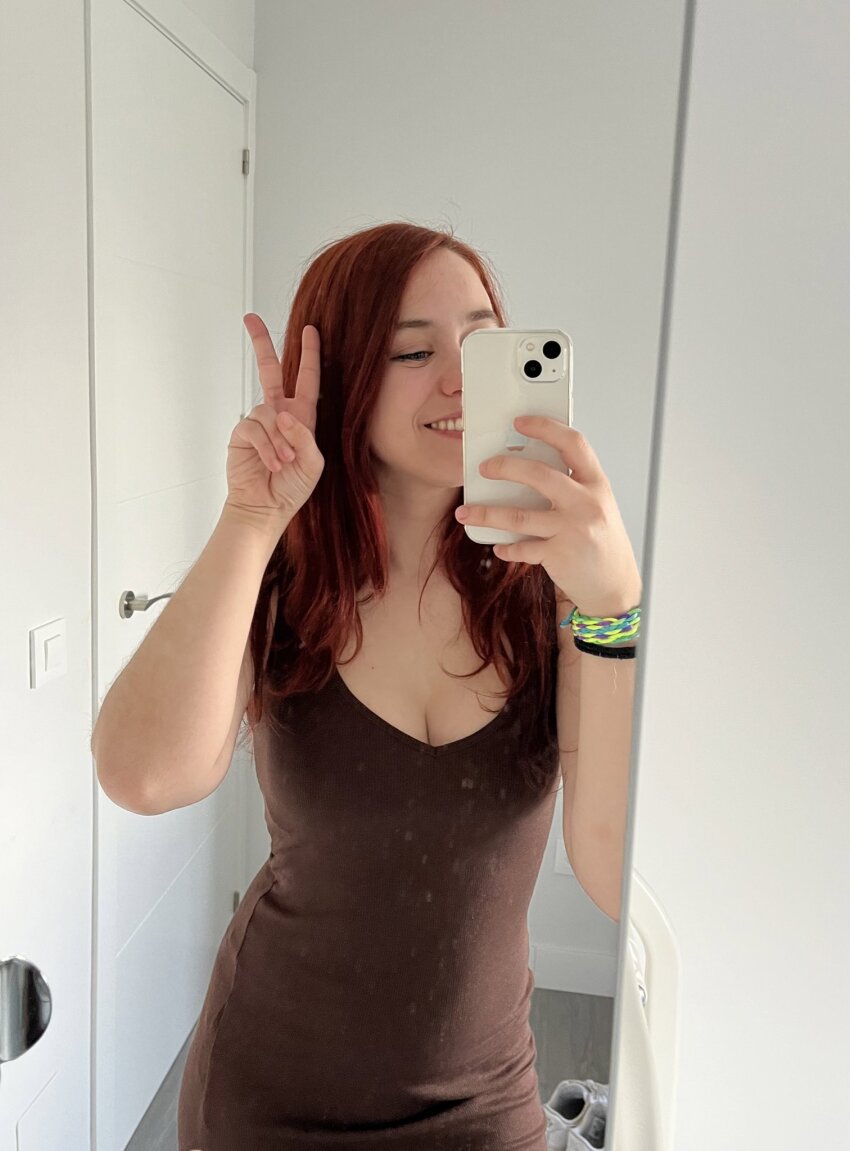 big_breasts breasts elesky female female_solo happy instagram long_hair peace_sign red_hair selfie thick_thighs thighhighs thighs twitch twitch_streamer twitter white_skin