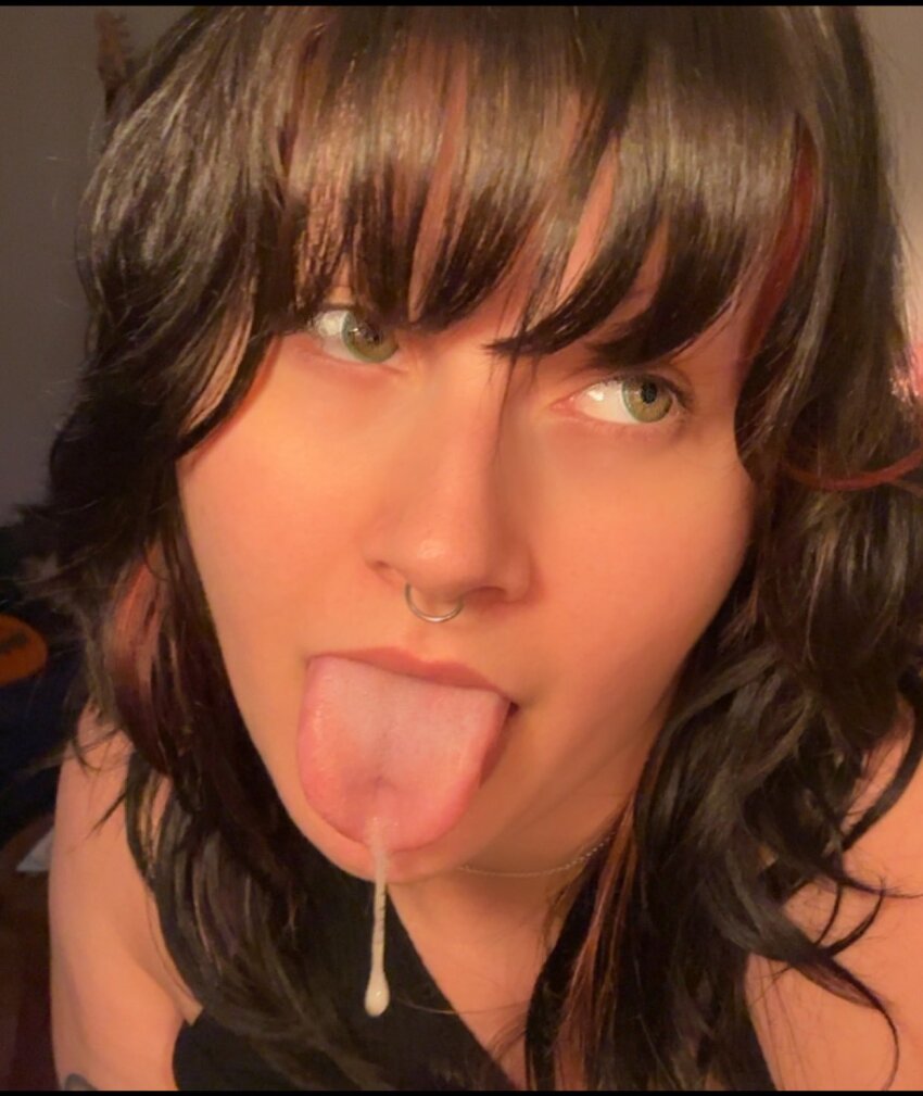 1girl bangs brunette caucasian caucasian_female cherry_bxxmb clothed clothed_female cum cum_on_tongue dark_hair dark_haired_female dripping dripping_cum drooling female_focus female_only highres non_nude nose_piercing nose_ring pale pale-skinned_female pale_skin photo septum_piercing sexually_suggestive sfw solo solo_female solo_focus sourced suggestive suggestive_fluid tongue tongue_out twitter white_female