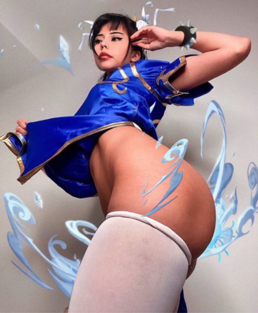 1girl asian ass ass_focus black_hair chun-li cosplay female nekob0icarti sfw solo solo_female solo_focus standing street_fighter