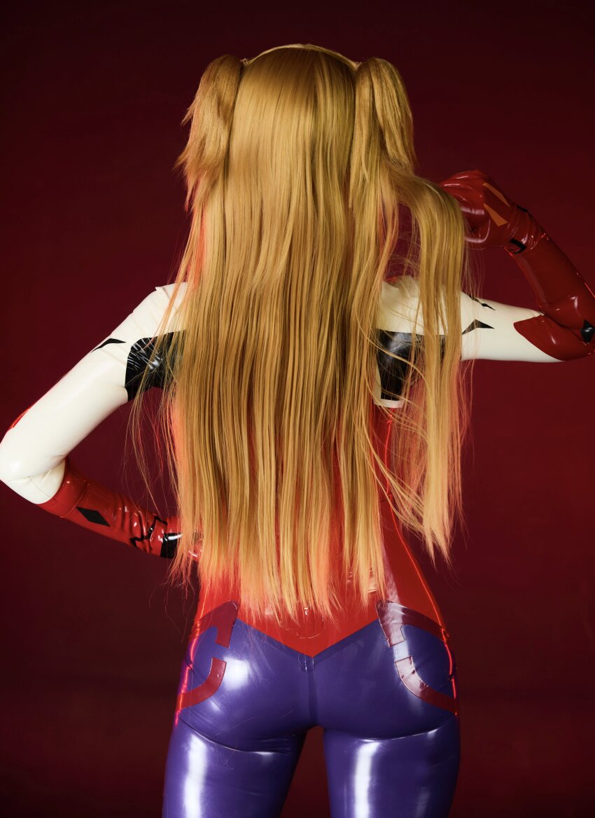 1girl asian ass asuka_langley_sohryu cosplay from_behind japanese latex neo.omochi neon_genesis_evangelion orange_hair plugsuit solo tagme