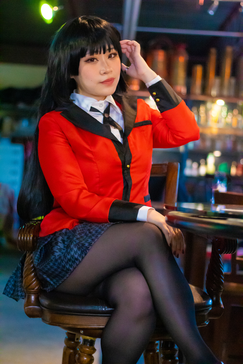 1girl asian cosplay female jabami_yumeko kakegurui pantyhose school_uniform schoolgirl short_skirt