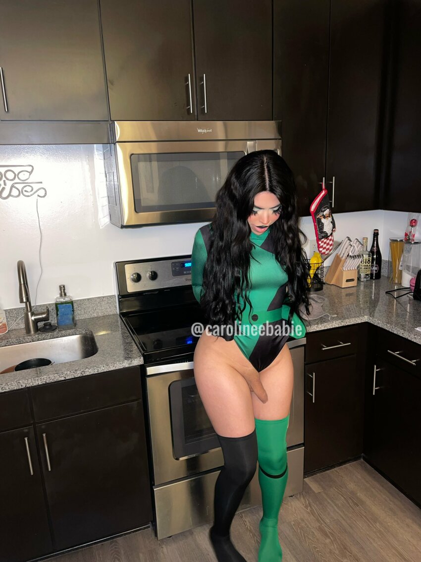 big_ass carolineebabie cartoon cosplay curvy kim_possible kim_possible_(series) shego shemale thick wide_hips