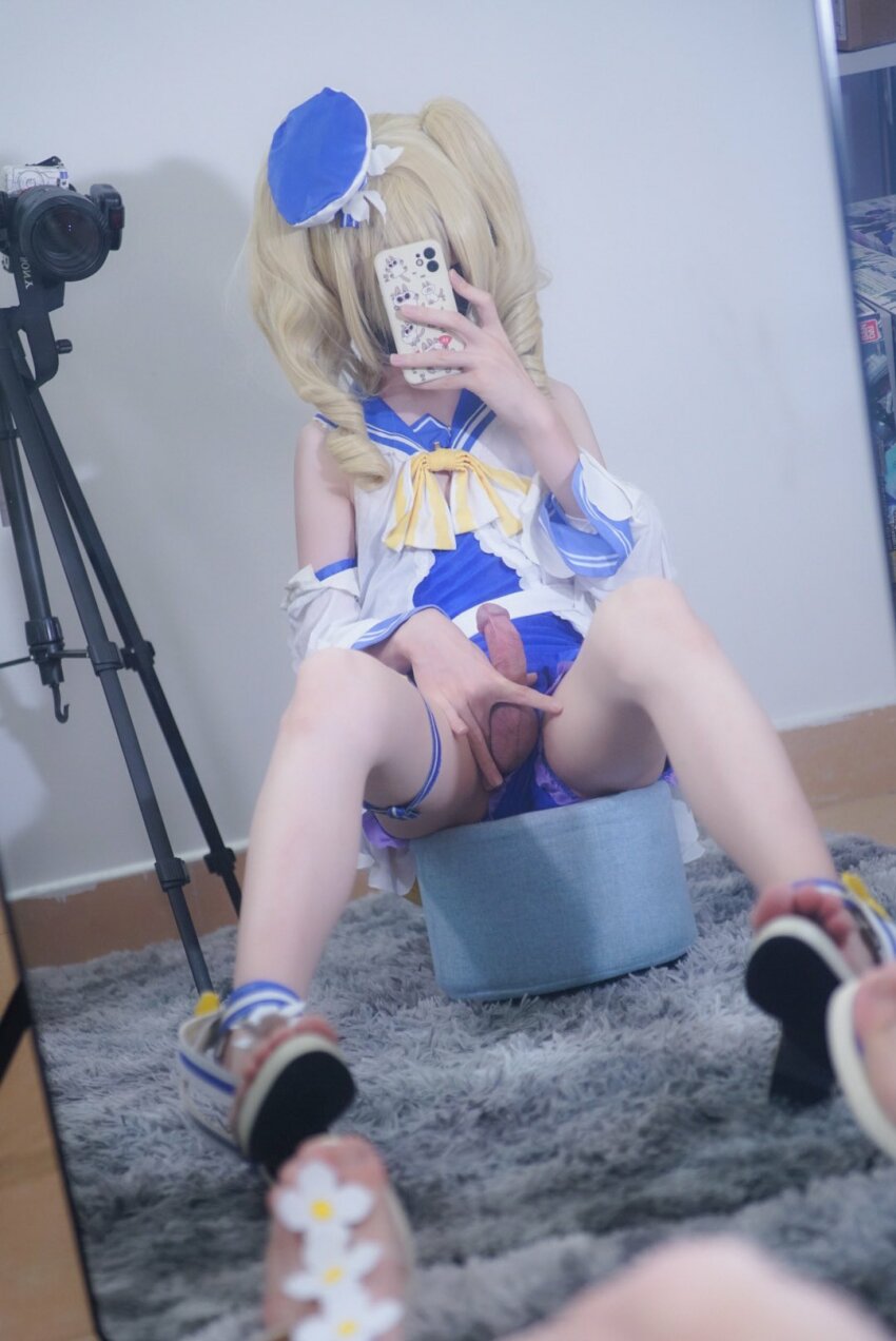 9797san asian barbara_(genshin_impact) chinese cosplay crossdresser cute femboy foreskin genshin_impact penis sitting small_penis uncircumcised