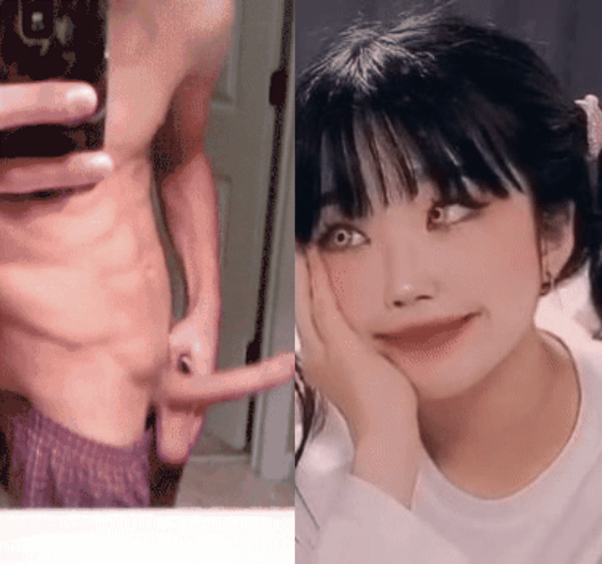 1boy 1girl asian big_penis bwc erection female flashing male reacting reaction selfie smile split_screen wmaf