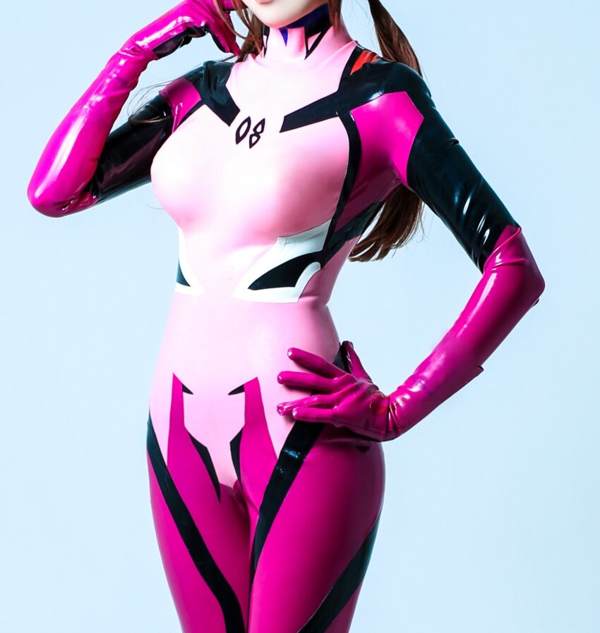 1girl asian brown_hair cosplay japanese latex makinami_mari_illustrious neo.omochi neon_genesis_evangelion