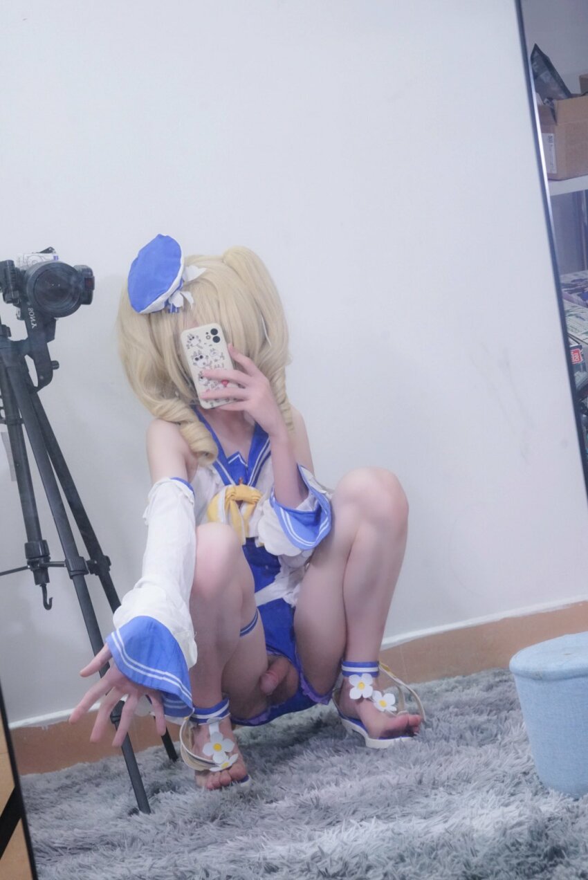 9797san asian barbara_(genshin_impact) chinese cosplay crossdresser cute feet femboy foreskin genshin_impact penis sandals small_penis squatting toes uncircumcised