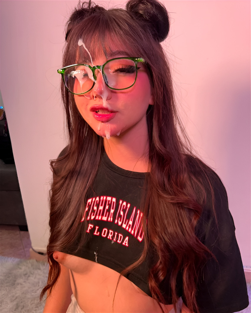 cum cum_on_face cum_on_glasses e-girl facial glasses lovingeli1 puffy_nipples short_shirt small_breasts tagme