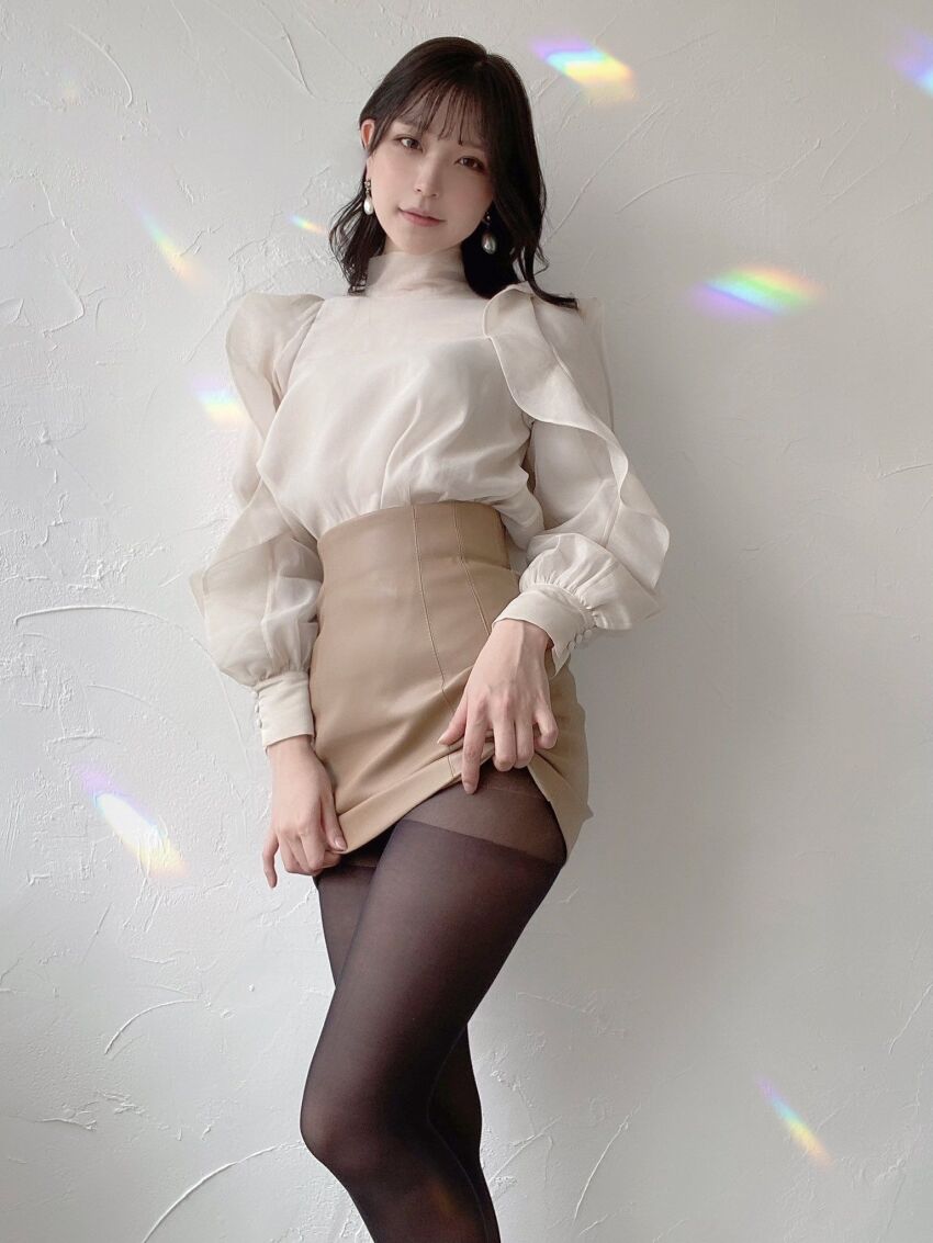 asian earrings female pantyhose skirt skirt_lift tagme