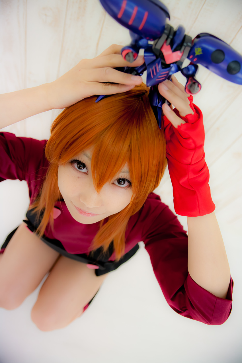 apron asian belt breasts cosplay female long_hair orange_hair sandals shoes solo