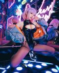 asian cleavage cleavage_cutout cosplay female large_breasts pantyhose purple_hair short_hair skauramomo rating:Explicit score:22 user:mipaloote