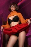 1girl black_panties bra brown_hair cleavage cosplay disharmonica female glasses helly_valentine large_breasts panties scooby-doo shirt_lift skirt_lift solo sweater velma_dinkley rating:Explicit score:41 user:Freezer
