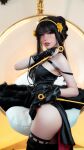 1girl alyri black_hair contact_lens cosplay female light-skinned_female light_skin looking_at_viewer red_eyes solo spy_x_family yor_forger rating:Explicit score:20 user:Holodnh